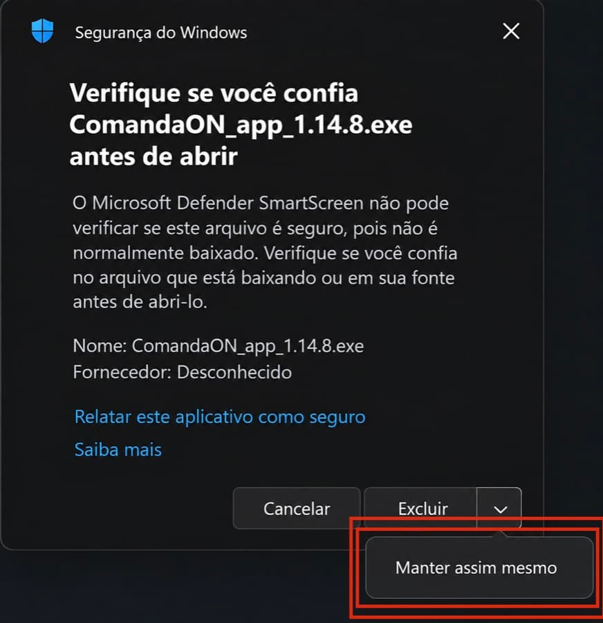 Windows bloqueou o download do ComandaON? Veja o passo a passo para liberar o instalador