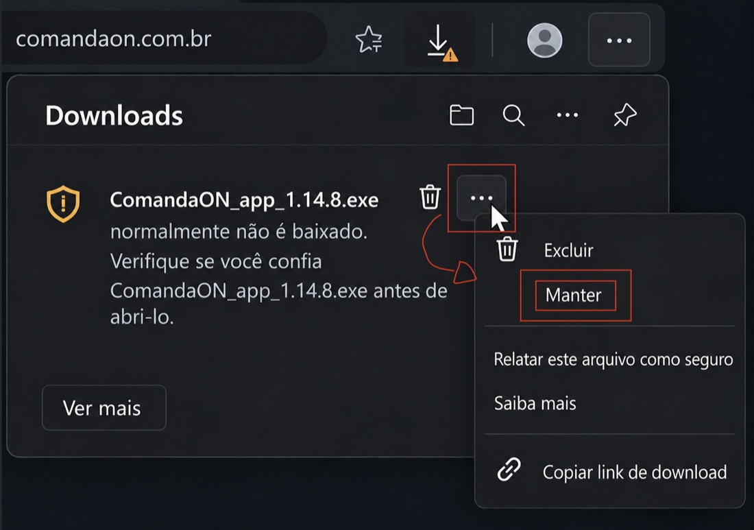 Passo 1: três pontinhos na linha do arquivo e opção Manter