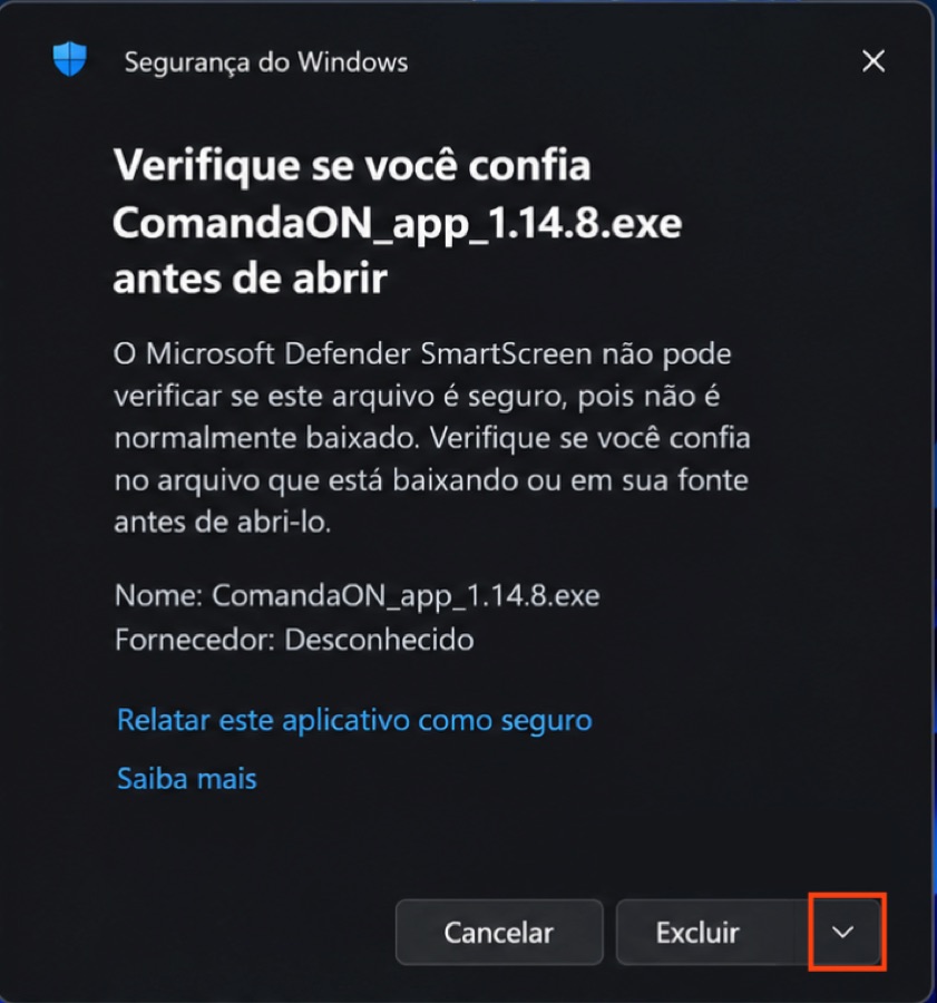 Passo 2: setinha ao lado do botão Excluir