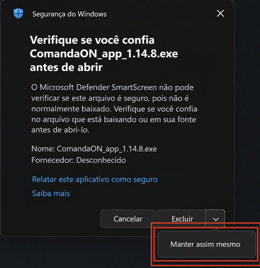 Passo 3: opção Manter assim mesmo